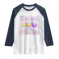 Just A Girl Who Loves Squishies Raglan Shirt Squishy Lovers Kawaii Dumpling Graphic Coquette Bow Girls