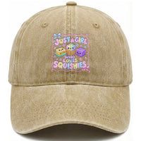 Just A Girl Who Loves Squishies Washed Cotton Baseball Cap Squishy Lovers Kawaii Dumpling Graphic Coquette Bow Girls