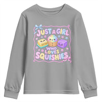 Just A Girl Who Loves Squishies Youth Sweatshirt Squishy Lovers Kawaii Dumpling Graphic Coquette Bow Girls