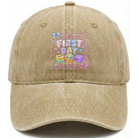 Happy First Day Of School Cute Kawaii Squishy Back To School Graphic Washed Cotton Baseball Cap
