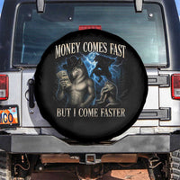 Funny Alpha Wolf Meme Spare Tire Cover Vintage Bootleg Graphic Money Comes Fast But I Come Faster
