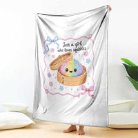 Just A Girl Who Loves Squishies Throw Blanket Cute Dumpling Graphic Coquette Bow Girls