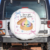 Just A Girl Who Loves Squishies Spare Tire Cover Cute Dumpling Graphic Coquette Bow Girls