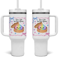Just A Girl Who Loves Squishies Tumbler With Handle Cute Dumpling Graphic Coquette Bow Girls