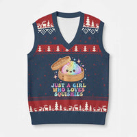 Just A Girl Who Loves Squishies V-Neck Knit Sweater Vest Cute Rainbow Dumpling Squishy Graphic