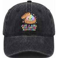 Just A Girl Who Loves Squishies Washed Cotton Baseball Cap Cute Rainbow Dumpling Squishy Graphic