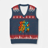 Fun Six Seven Graffiti V-Neck Knit Sweater Vest Funny 67 Meme Gen Alpha Slang Streetwear Hip Hop - Wonder Print Shop