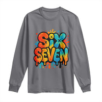 Fun Six Seven Graffiti Long Sleeve Shirt Funny 67 Meme Gen Alpha Slang Streetwear Hip Hop - Wonder Print Shop