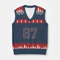 Number 67 Meme V-Neck Knit Sweater Vest Funny Six Seven Varsity Sports Team Jersey - Wonder Print Shop