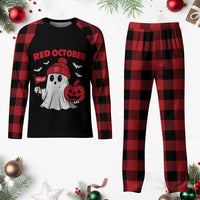 Red October Halloween Ghost Plaid Pajama Set Philadelphia Spooky Pumpkin Baseball Fan - Wonder Print Shop