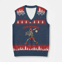 Red October Skeleton Baseball V-Neck Knit Sweater Vest Philadelphia Halloween Costume Funny - Wonder Print Shop