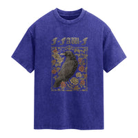 Funny F Caw F Crow Washed Cotton T-Shirt Vintage Bird Saying Adult Humor Gothic Tarot Card