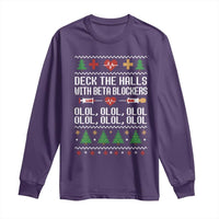Funny Nurse Ugly Xmas Long Sleeve Shirt Deck The Hall With Beta Blockers - Wonder Print Shop