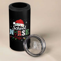 Christmas School Nurse 4 in 1 Can Cooler Tumbler Xmas Lights Red Santa Hat Crew Nurse - Wonder Print Shop