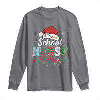 Christmas School Nurse Long Sleeve Shirt Xmas Lights Red Santa Hat Crew Nurse - Wonder Print Shop