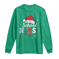 Christmas School Nurse Long Sleeve Shirt Xmas Lights Red Santa Hat Crew Nurse - Wonder Print Shop