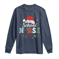 Christmas School Nurse Long Sleeve Shirt Xmas Lights Red Santa Hat Crew Nurse - Wonder Print Shop