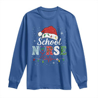 Christmas School Nurse Long Sleeve Shirt Xmas Lights Red Santa Hat Crew Nurse - Wonder Print Shop