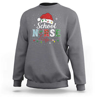 Christmas School Nurse Sweatshirt Xmas Lights Red Santa Hat Crew Nurse - Wonder Print Shop