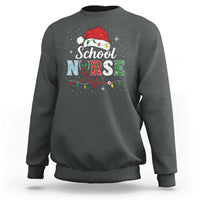 Christmas School Nurse Sweatshirt Xmas Lights Red Santa Hat Crew Nurse - Wonder Print Shop