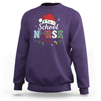 Christmas School Nurse Sweatshirt Xmas Lights Red Santa Hat Crew Nurse - Wonder Print Shop