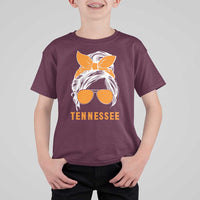 Tennessee Fan T Shirt For Kid Volunteers College Football Lover Game Day Messy Bun - Wonder Print Shop
