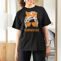 Tennessee Fan T Shirt For Women Volunteers College Football Lover Game Day Messy Bun - Wonder Print Shop