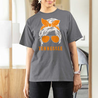Tennessee Fan T Shirt For Women Volunteers College Football Lover Game Day Messy Bun - Wonder Print Shop