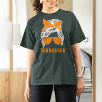 Tennessee Fan T Shirt For Women Volunteers College Football Lover Game Day Messy Bun - Wonder Print Shop