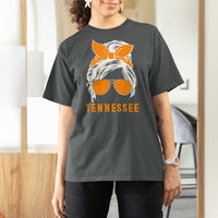Tennessee Fan T Shirt For Women Volunteers College Football Lover Game Day Messy Bun - Wonder Print Shop