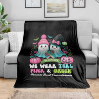 Metastatic Breast Cancer Awareness Ghost Throw Blanket Halloween Green Teal Pink Ribbon - Wonder Print Shop