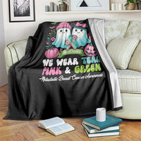 Metastatic Breast Cancer Awareness Ghost Throw Blanket Halloween Green Teal Pink Ribbon - Wonder Print Shop