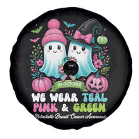Metastatic Breast Cancer Awareness Ghost Spare Tire Cover Halloween Green Teal Pink Ribbon - Wonder Print Shop
