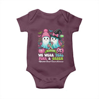 Metastatic Breast Cancer Awareness Ghost Baby Onesie Halloween Green Teal Pink Ribbon - Wonder Print Shop