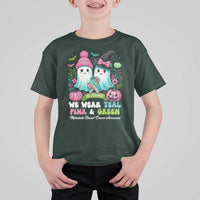 Metastatic Breast Cancer Awareness Ghost T Shirt For Kid Halloween Green Teal Pink Ribbon - Wonder Print Shop