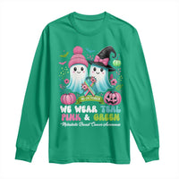 Metastatic Breast Cancer Awareness Ghost Long Sleeve Shirt Halloween Green Teal Pink Ribbon - Wonder Print Shop