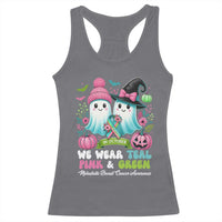 Metastatic Breast Cancer Awareness Ghost Racerback Tank Top Halloween Green Teal Pink Ribbon - Wonder Print Shop