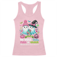 Metastatic Breast Cancer Awareness Ghost Racerback Tank Top Halloween Green Teal Pink Ribbon - Wonder Print Shop