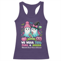 Metastatic Breast Cancer Awareness Ghost Racerback Tank Top Halloween Green Teal Pink Ribbon - Wonder Print Shop