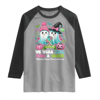 Metastatic Breast Cancer Awareness Ghost Raglan Shirt Halloween Green Teal Pink Ribbon - Wonder Print Shop