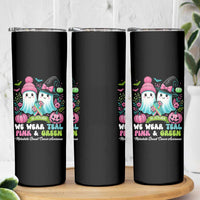 Metastatic Breast Cancer Awareness Ghost Skinny Tumbler Halloween Green Teal Pink Ribbon - Wonder Print Shop