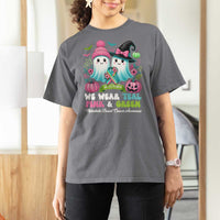 Metastatic Breast Cancer Awareness Ghost T Shirt For Women Halloween Green Teal Pink Ribbon - Wonder Print Shop