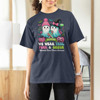 Metastatic Breast Cancer Awareness Ghost T Shirt For Women Halloween Green Teal Pink Ribbon - Wonder Print Shop