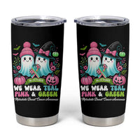 Metastatic Breast Cancer Awareness Ghost Tumbler Cup Halloween Green Teal Pink Ribbon - Wonder Print Shop