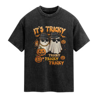Funny Ghost Washed Cotton T-Shirt It's Tricky Tricky Tricky 90s Nostalgia Halloween Costume