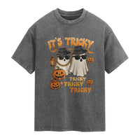 Funny Ghost Washed Cotton T-Shirt It's Tricky Tricky Tricky 90s Nostalgia Halloween Costume