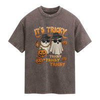 Funny Ghost Washed Cotton T-Shirt It's Tricky Tricky Tricky 90s Nostalgia Halloween Costume