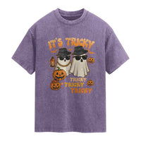 Funny Ghost Washed Cotton T-Shirt It's Tricky Tricky Tricky 90s Nostalgia Halloween Costume