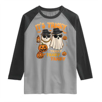 Funny Ghost Raglan Shirt It's Tricky Tricky Tricky 90s Nostalgia Halloween Costume - Wonder Print Shop