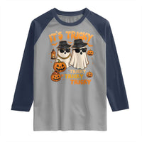 Funny Ghost Raglan Shirt It's Tricky Tricky Tricky 90s Nostalgia Halloween Costume - Wonder Print Shop